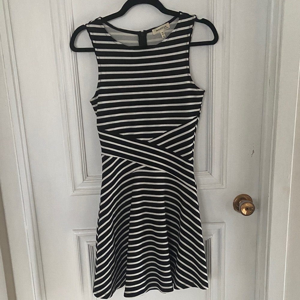Monteau Black and White Striped Mini Dress